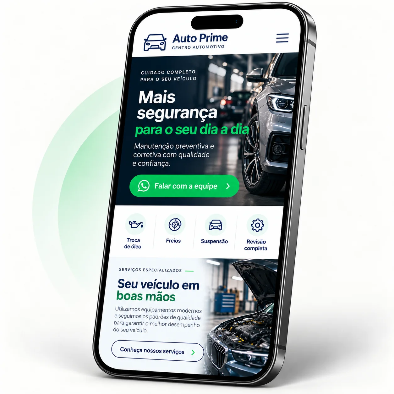 Exemplo fictício de site mobile para oficina automotiva